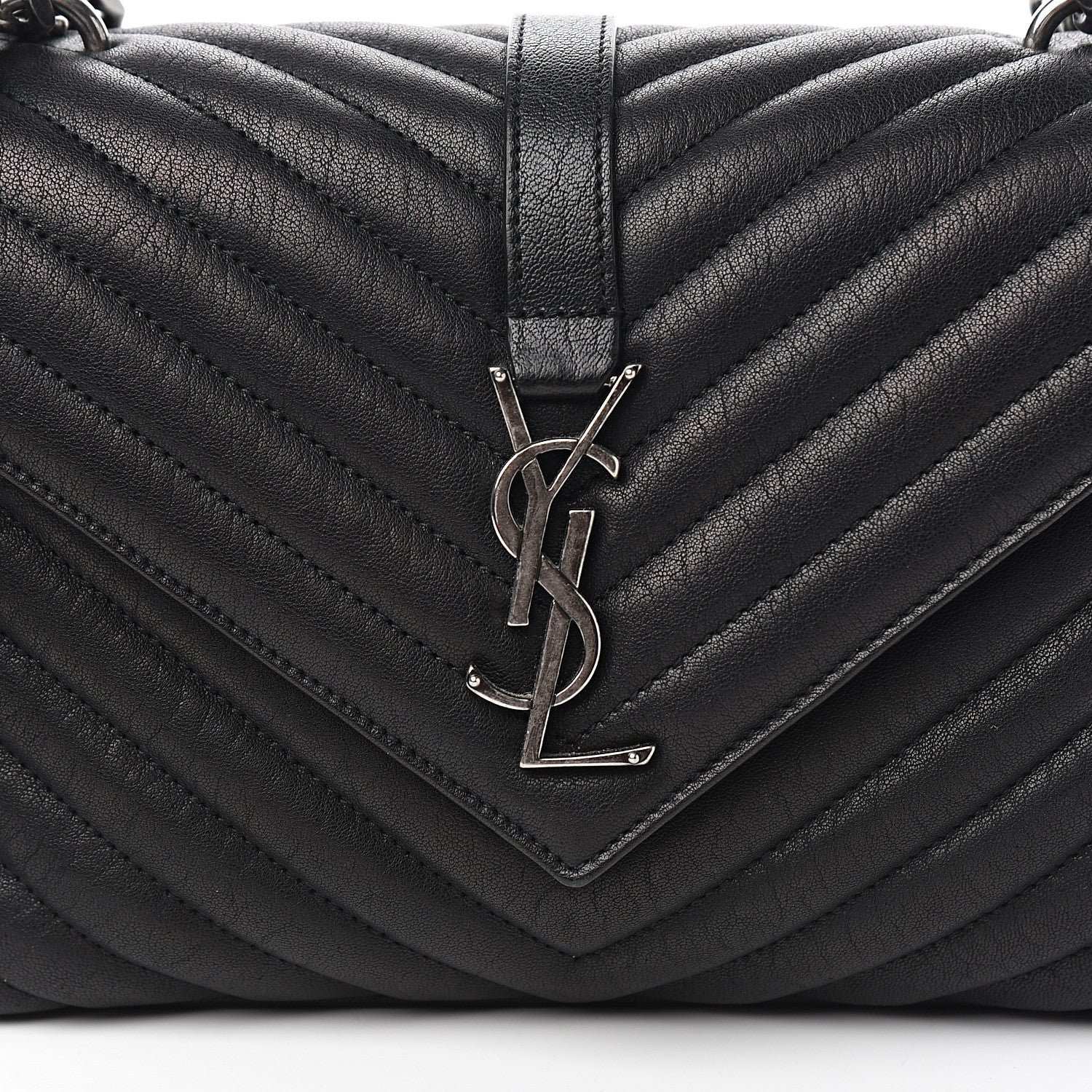 Saint Laurent Sheepskin Matelasse Chevron Monogram Medium College Bag Black 11 of 11