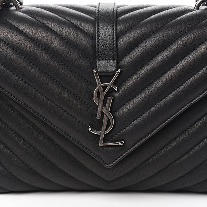 Saint Laurent Sheepskin Matelasse Chevron Monogram Medium College Bag Black 11 of 11