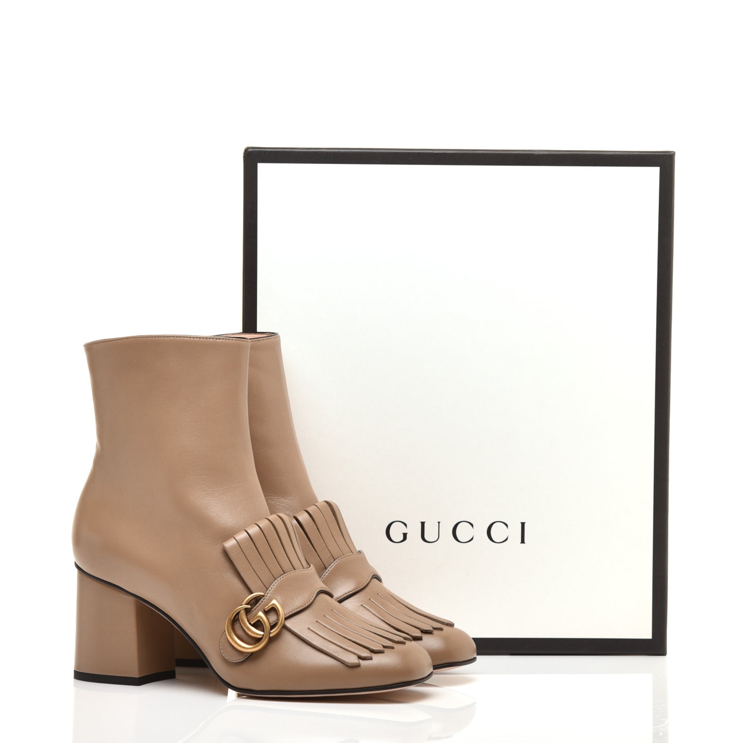 Malaga Kid GG Marmont Fringe 75mm Ankle Boots 40.5 Mud