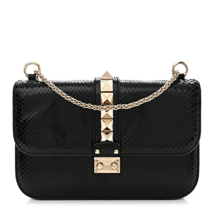 Valentino Garavani Snakeskin Medium Glam Lock Rockstud Flap Black 1 of 10