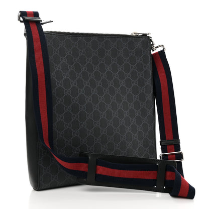 Gucci GG Supreme Monogram Appia Calfskin Web Flat Messenger Bag Black Grey 3 of 10