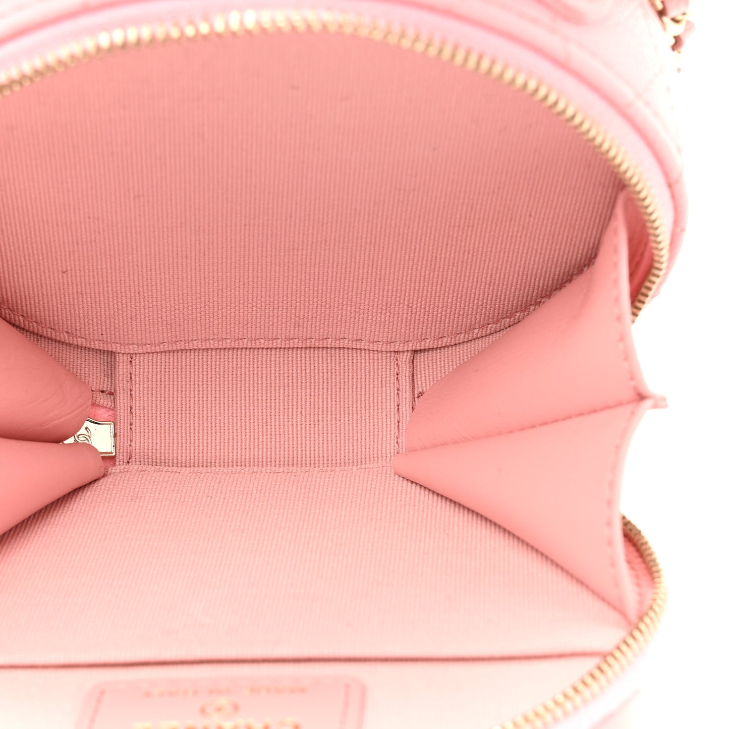 Caviar Quilted Round Handle With Care Vanity With Chain Pink