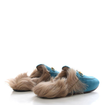 Gucci Velvet Fur Womens Princetown Slippers 36 Cyan 5 of 9