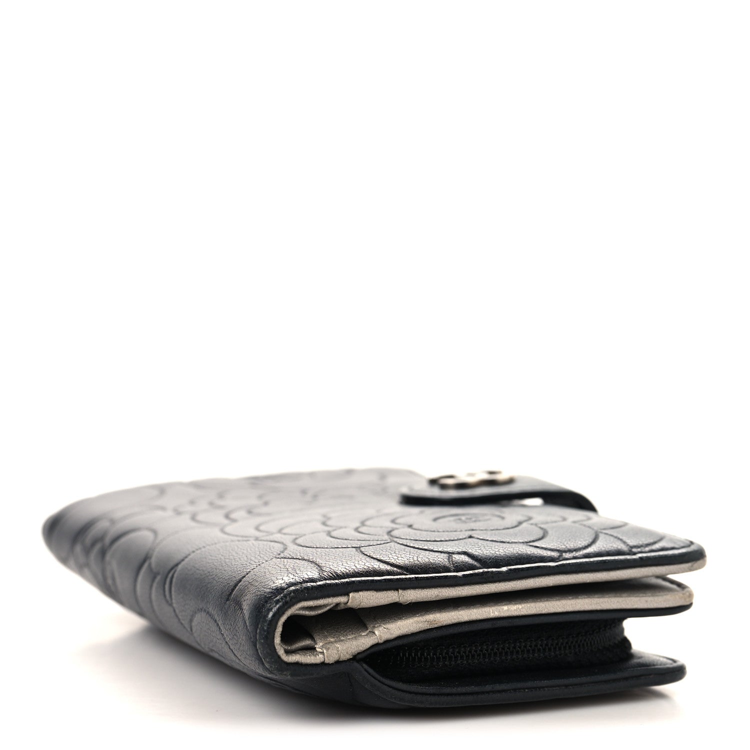 Chanel Lambskin Camellia Embossed Zipped Pocket Wallet Black 4 of 8