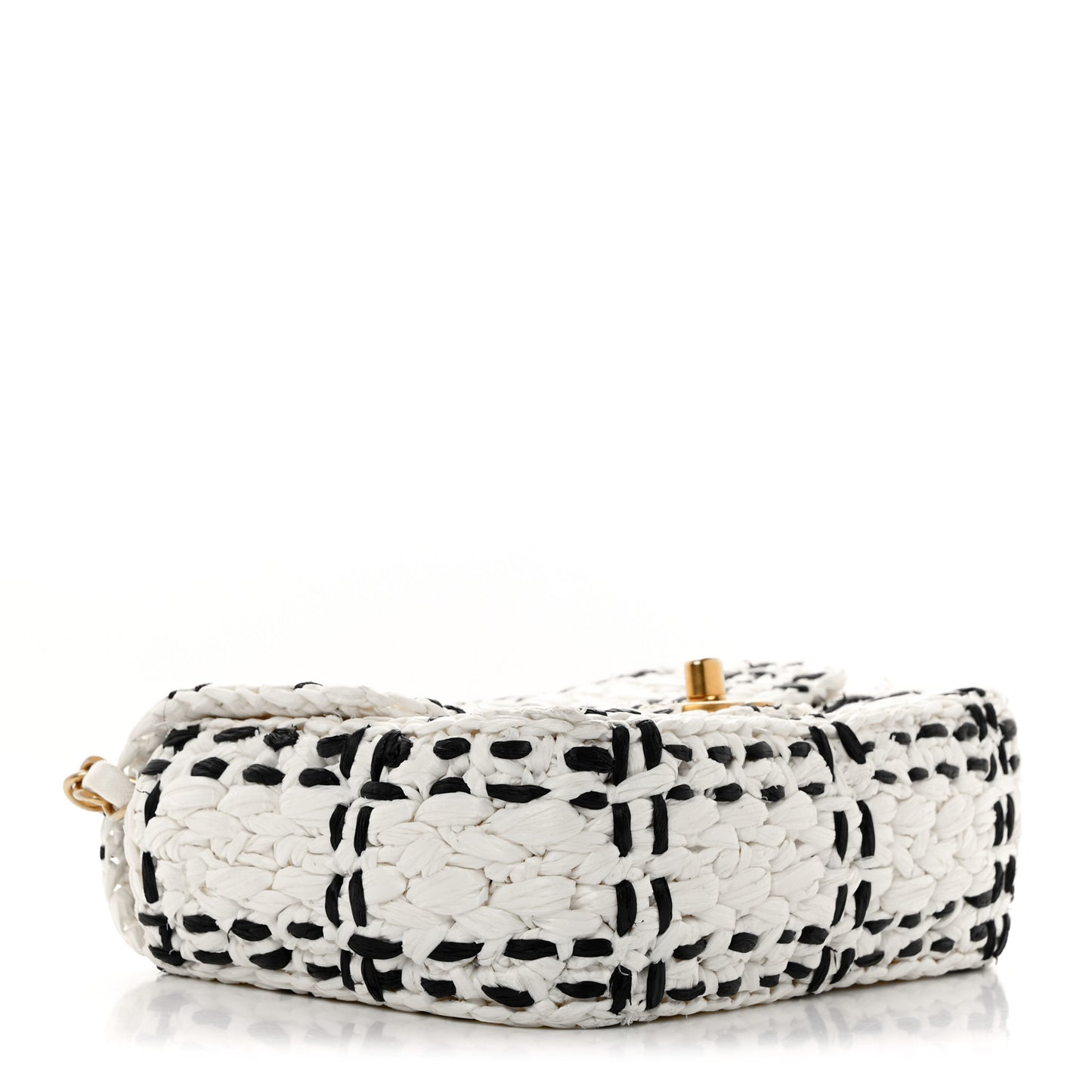 Raffia Effect Tweedy Mini Flap Bag White Black