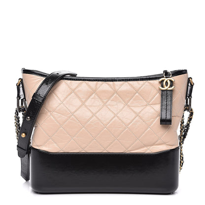 Chanel Aged Calfskin Quilted Medium Gabrielle Hobo Beige Black 1 of 12