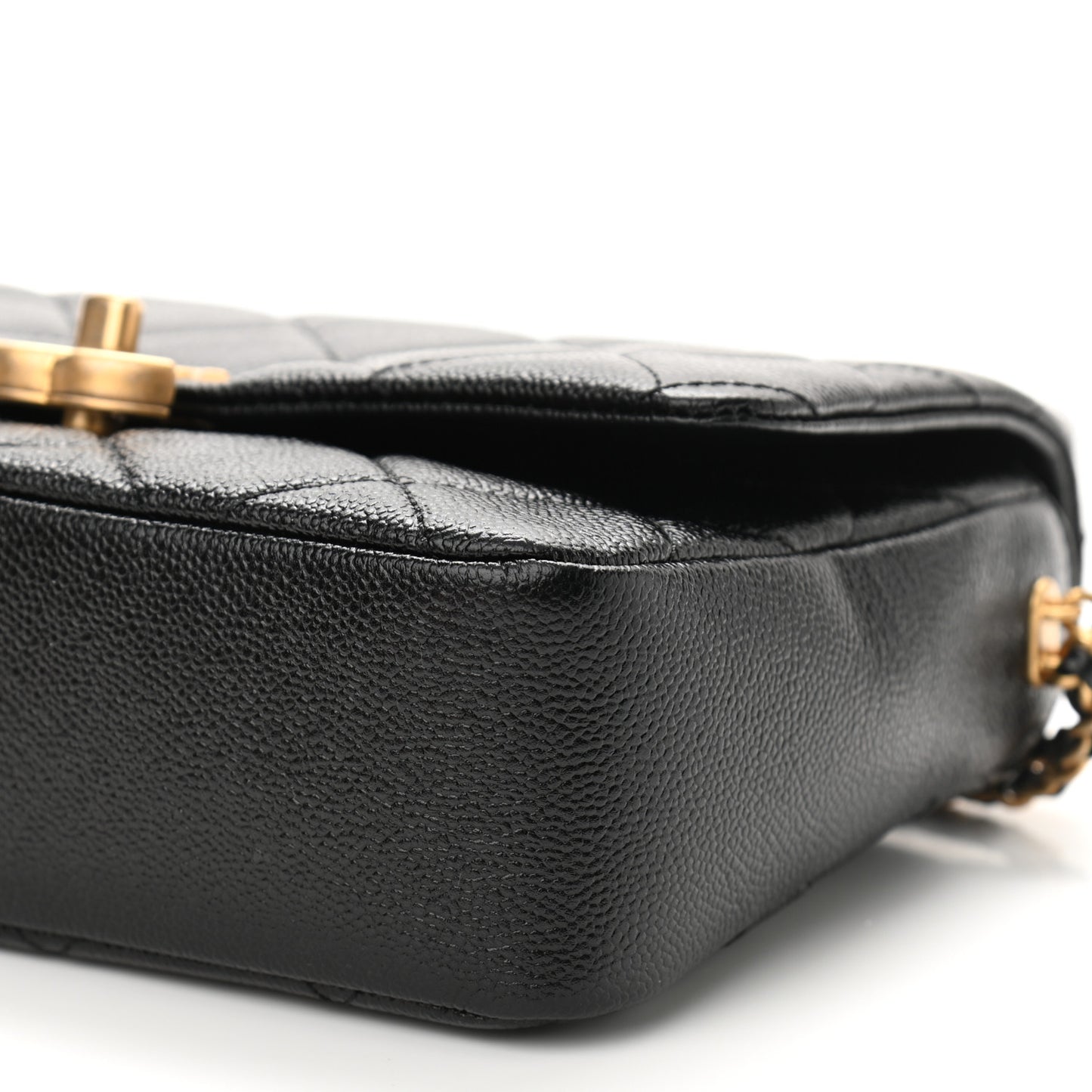 Shiny Caviar Quilted Small Chain Melody Flap Black