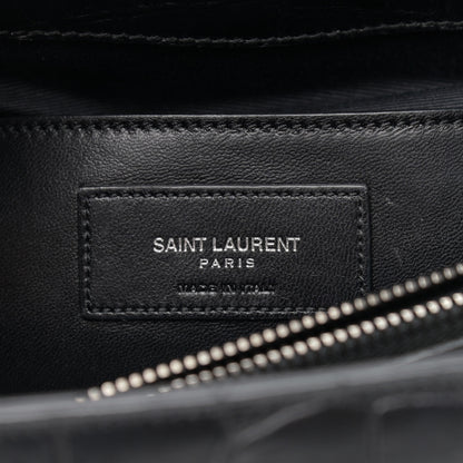 Saint Laurent Calfskin Crocodile Embossed Monogram Large College Satchel Black 7 of 12