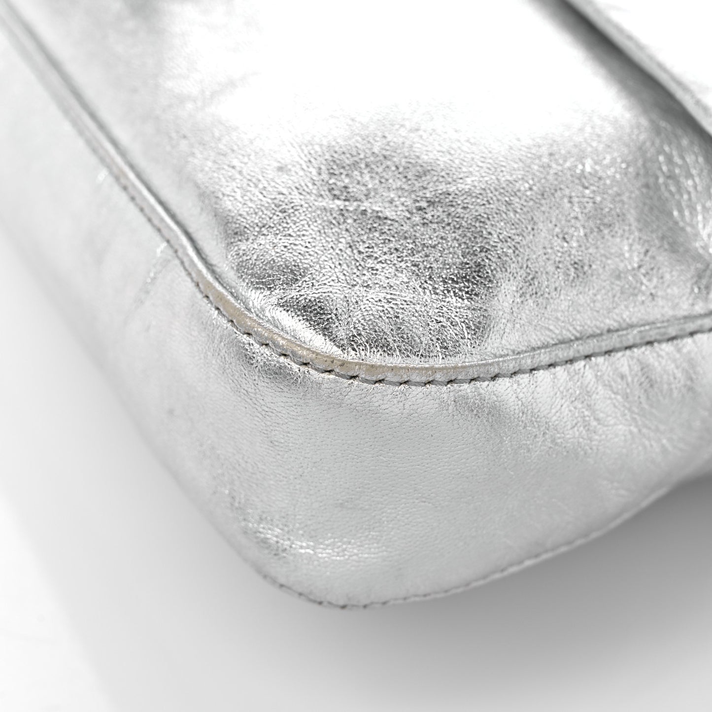 Metallic Calfskin Baguette Silver