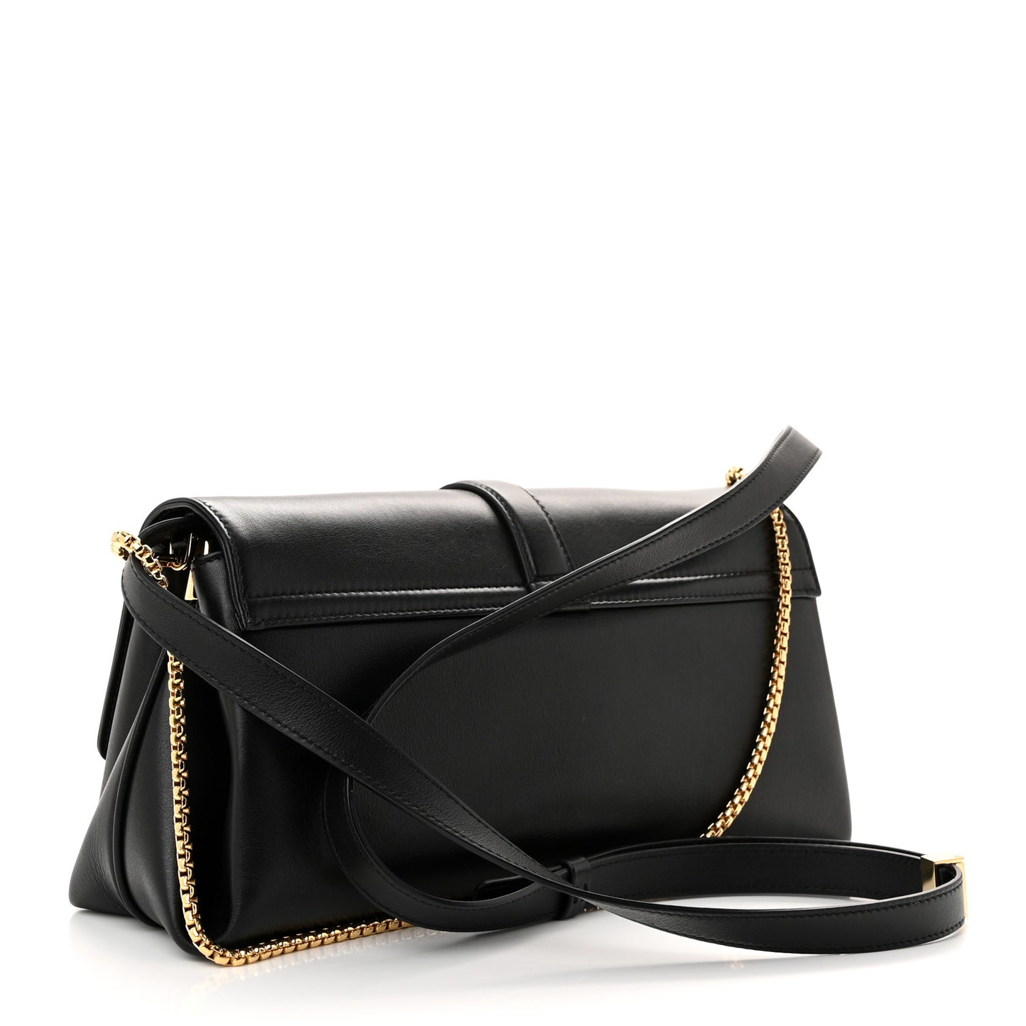 Calfskin Small Front Flap Crossbody Bag Black