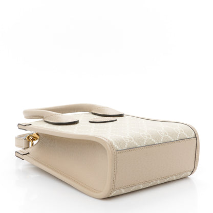 Gucci GG Supreme Monogram Textured Dollar Calfskin Mini Retro Interlocking G Tote Bag Beige Mystic White Oatmeal 4 of 11