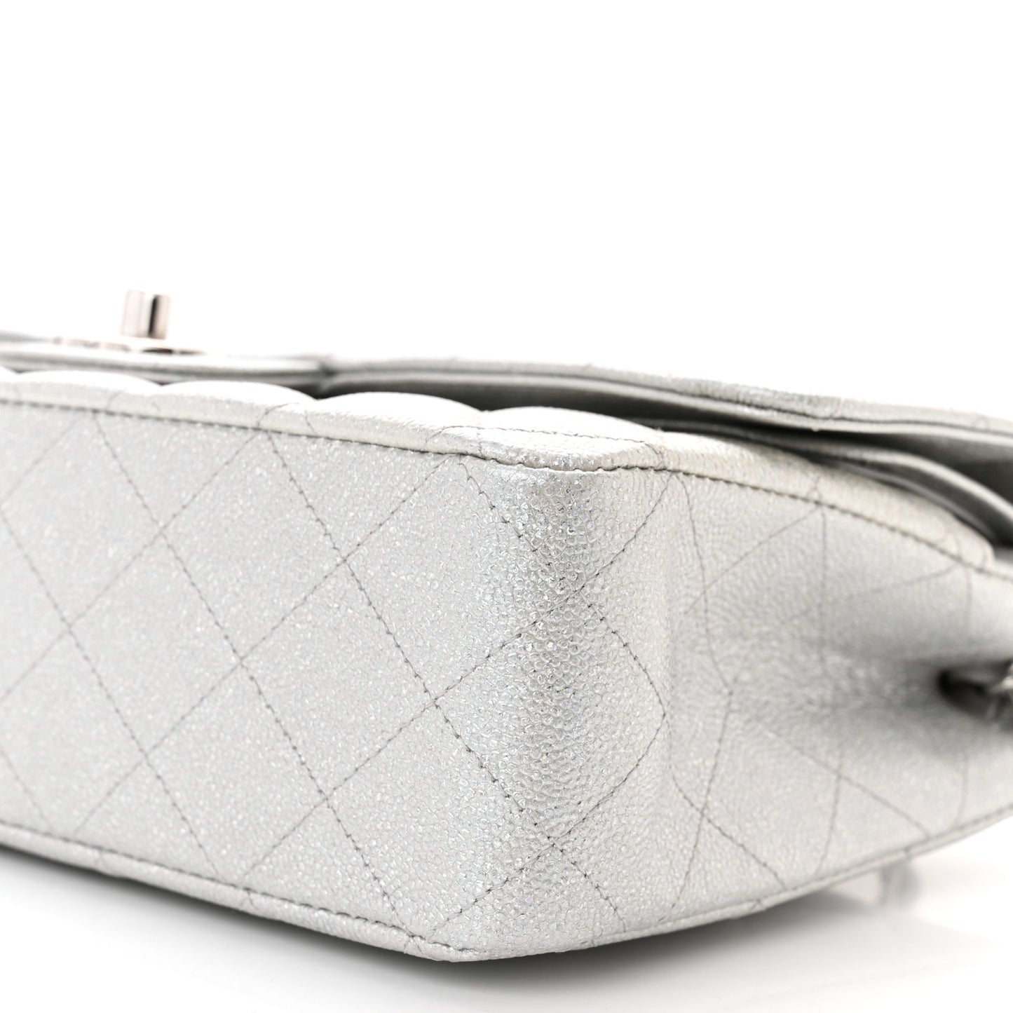 Glittered Metallic Caviar Quilted Medium Double Flap Silver
