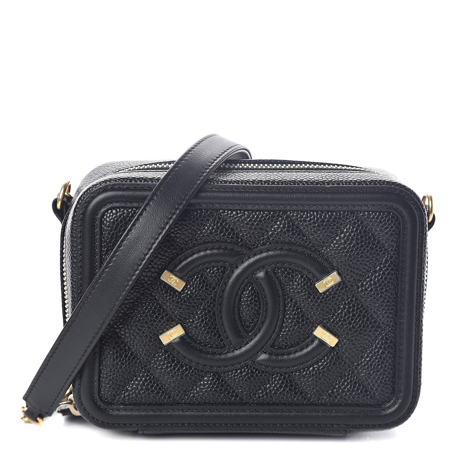 Chanel Caviar Quilted CC Filigree Vanity Clutch With Chain Black 1 of 10
