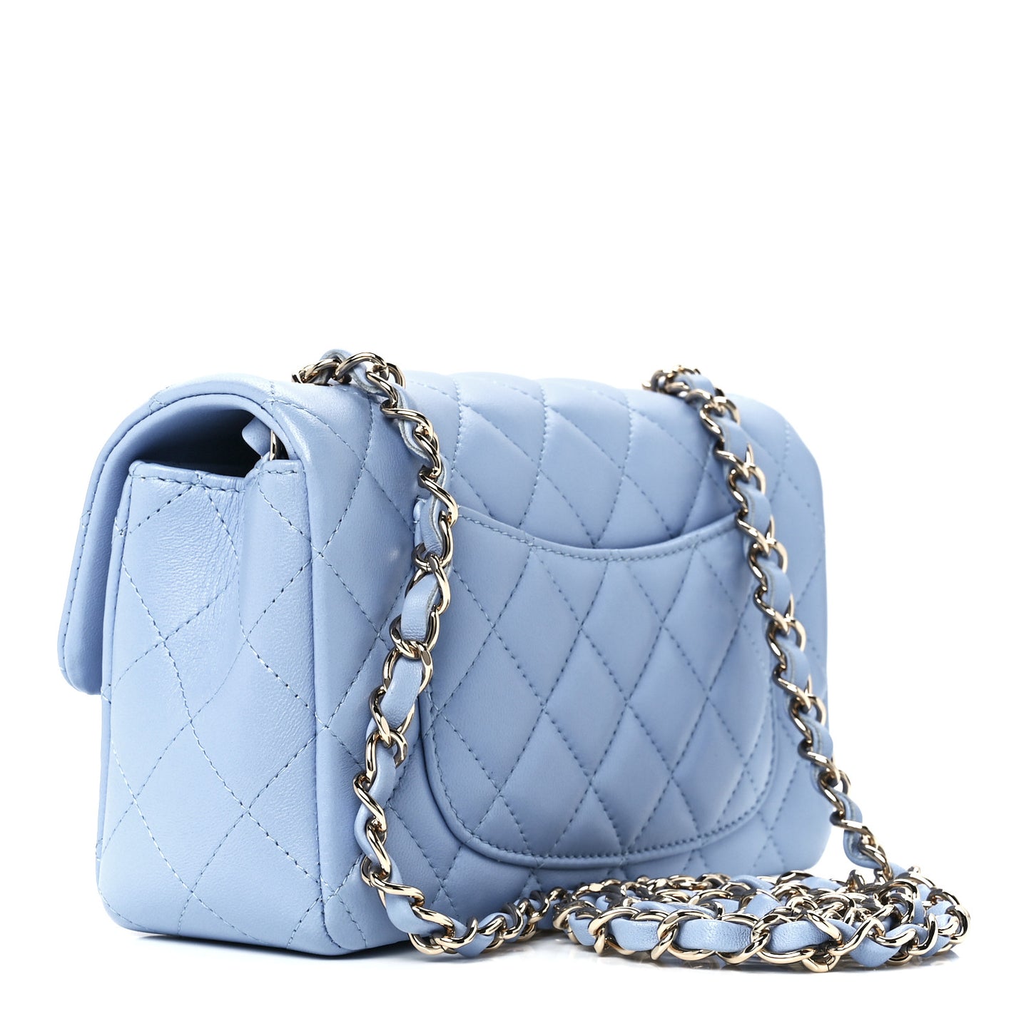 Lambskin Quilted Mini Rectangular Flap Light Blue
