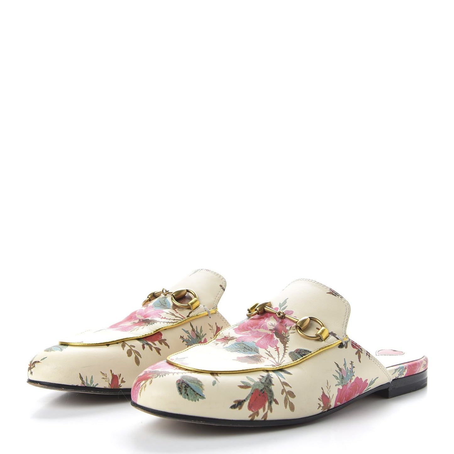 Calfskin Stamp Allover Rose Princetown Slippers 36 Ivory Multicolor