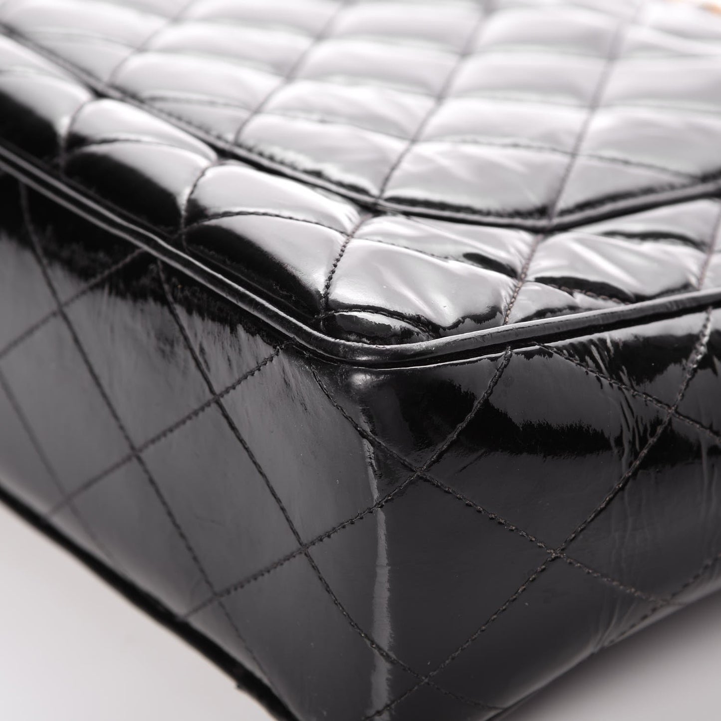 Patent Quilted XL Flap Bag Black