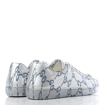 Gucci Miro Rubber Wax GucciGhost Print Mens New Ace Sneakers 10 Silver 4 of 10