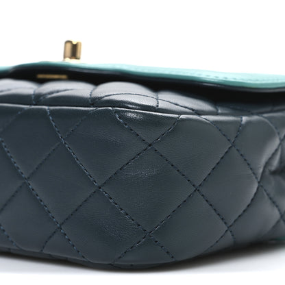 Chanel Lambskin Quilted Two Tone Day Flap Navy Turquoise 10 of 10
