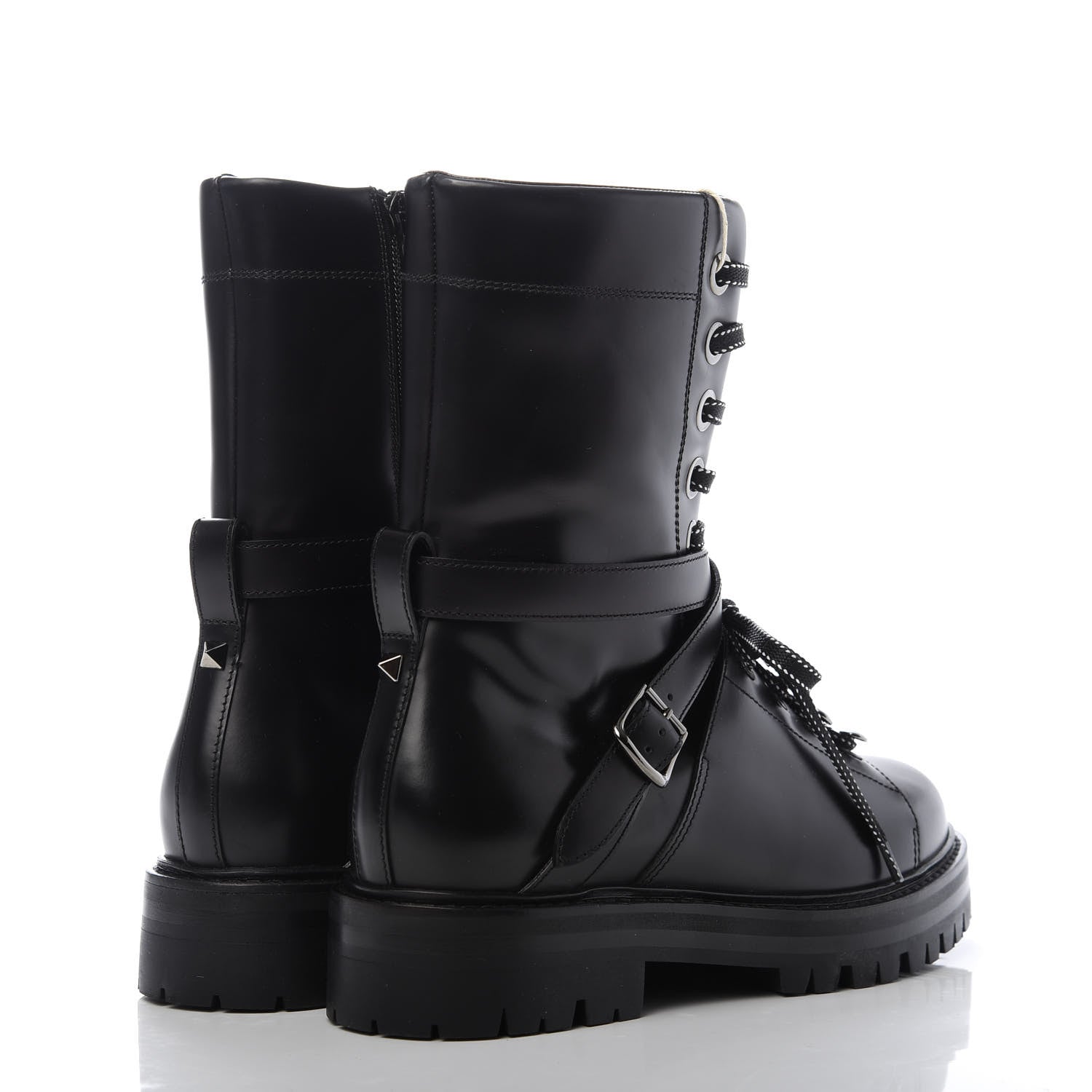 Valentino Garavani Smooth Calfskin Rockstud Buckled 25mm Combat Boots 37 Black 4 of 8