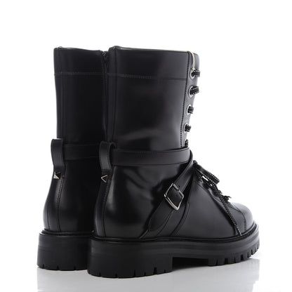 Valentino Garavani Smooth Calfskin Rockstud Buckled 25mm Combat Boots 37 Black 4 of 8