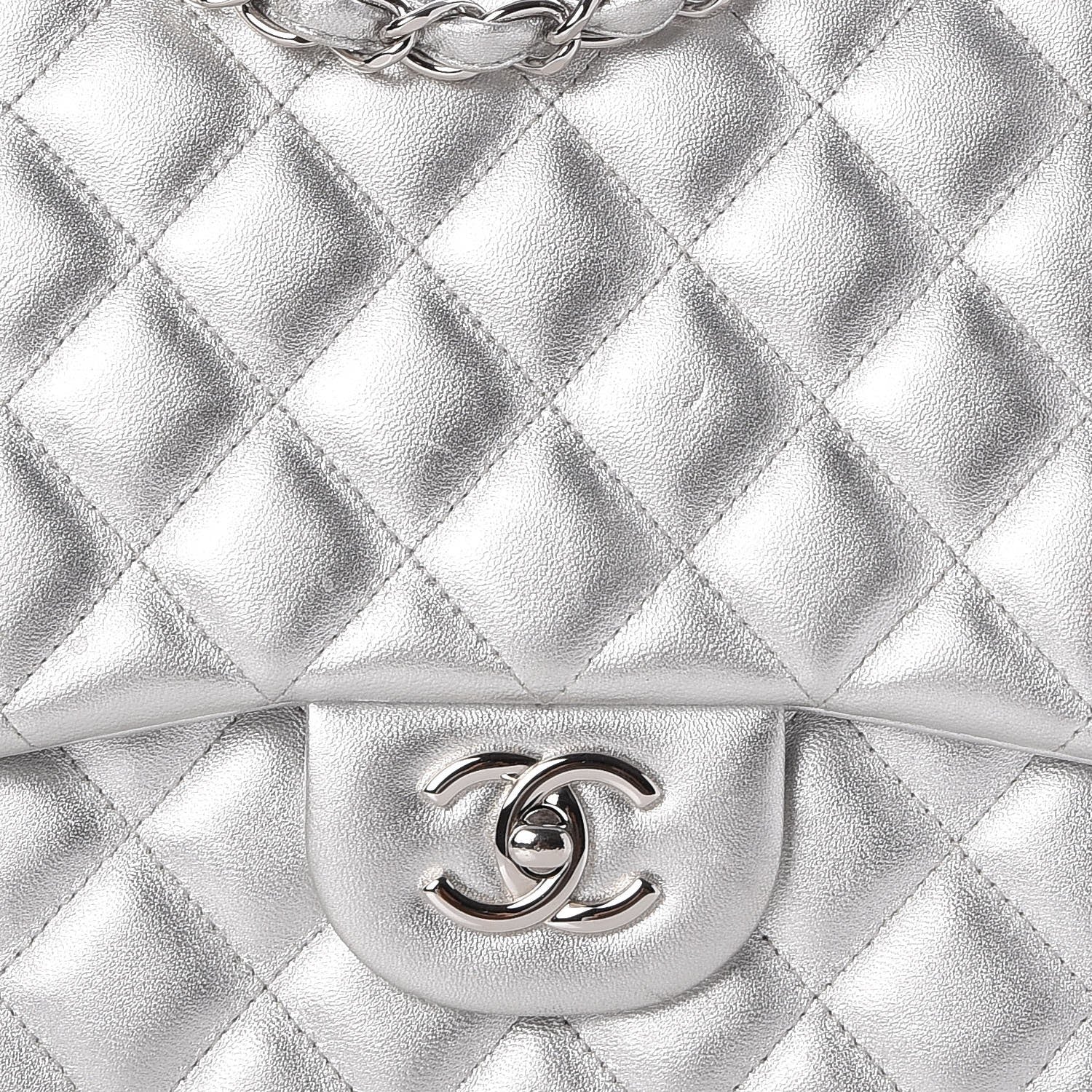 Chanel Metallic Lambskin Quilted Jumbo Single Flap Silver 8 of 8