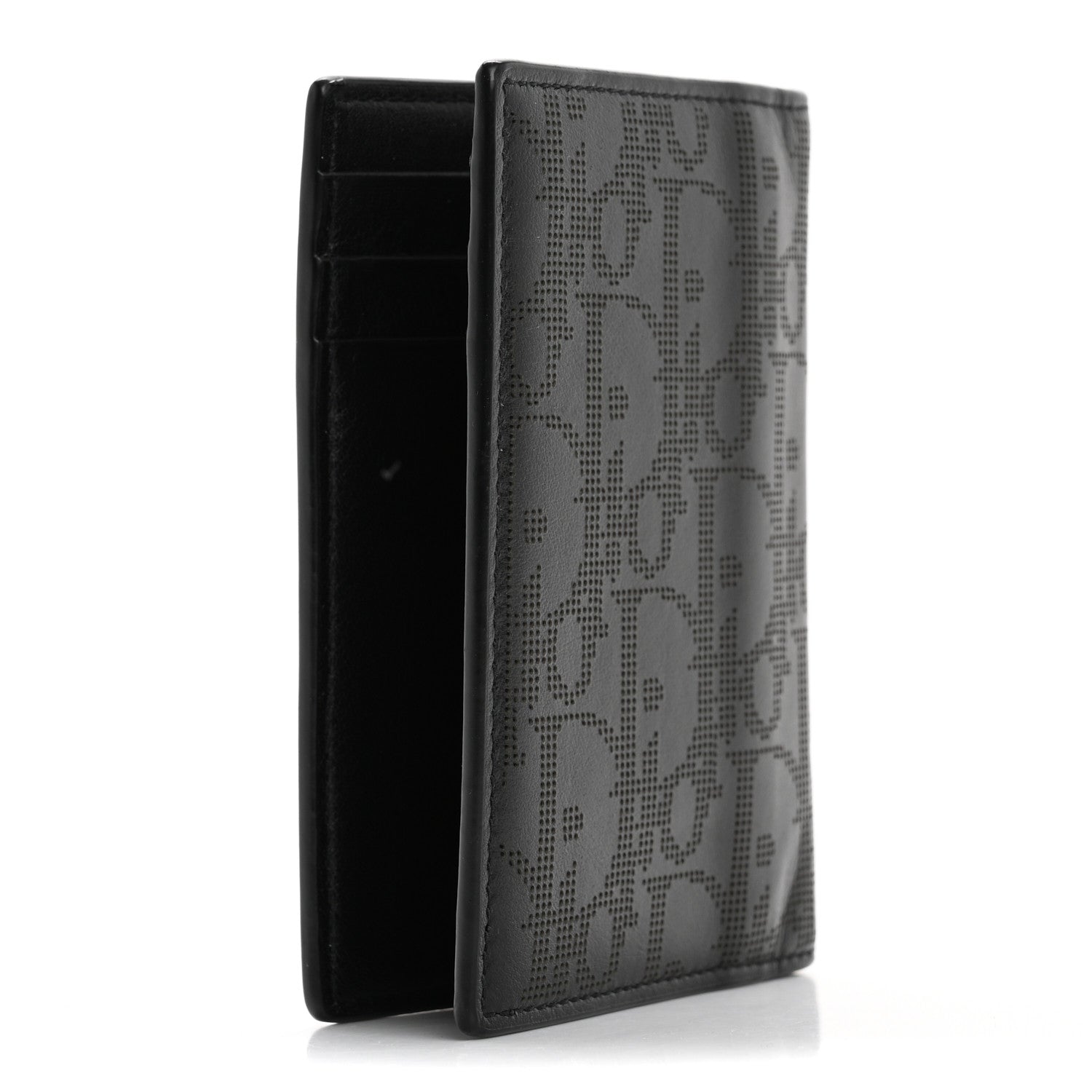 Christian Dior Calfskin Perforated Oblique Bi-Fold Card Holder Black 3 of 8