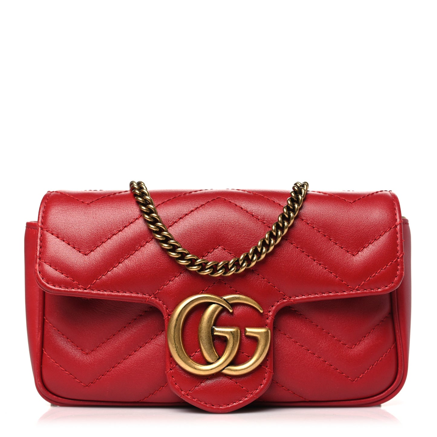Calfskin Matelasse Super Mini GG Marmont Shoulder Bag Hibiscus Red
