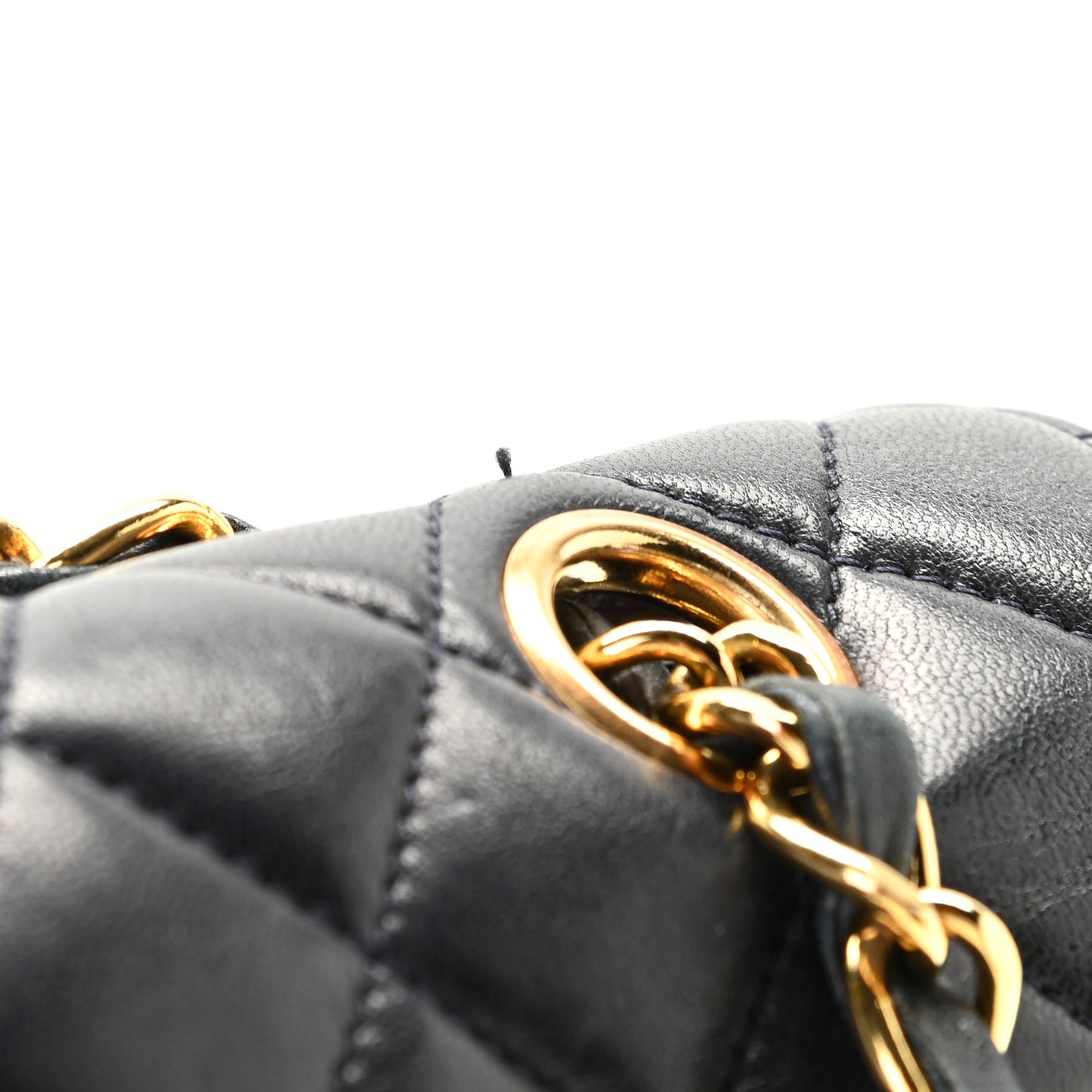 Lambskin Quilted Medium Single Flap Navy Blue
