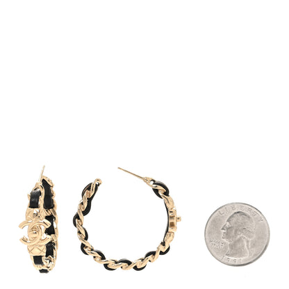 Chanel Metal Lambskin Quilted CC Turnlock Chain Hoop Earrings Gold Black 2 of 5