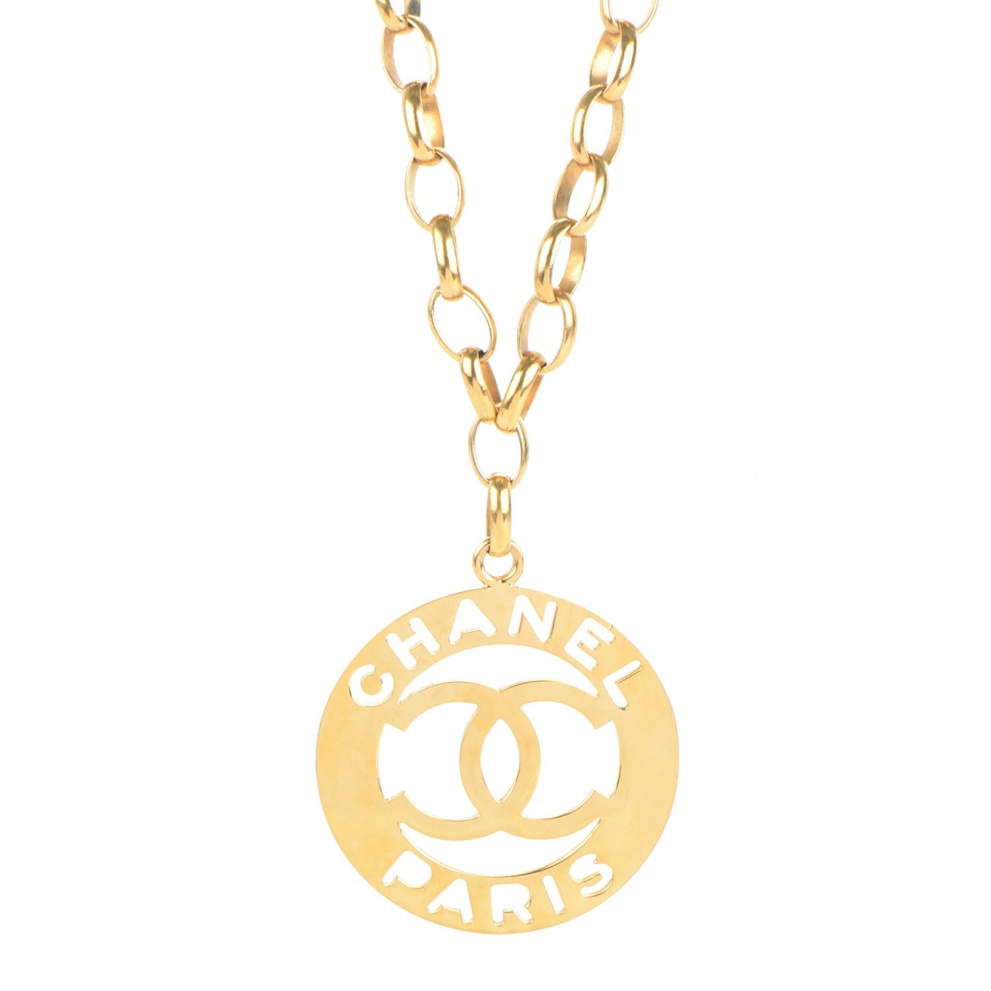 CC Medallion Long Chain Necklace Gold