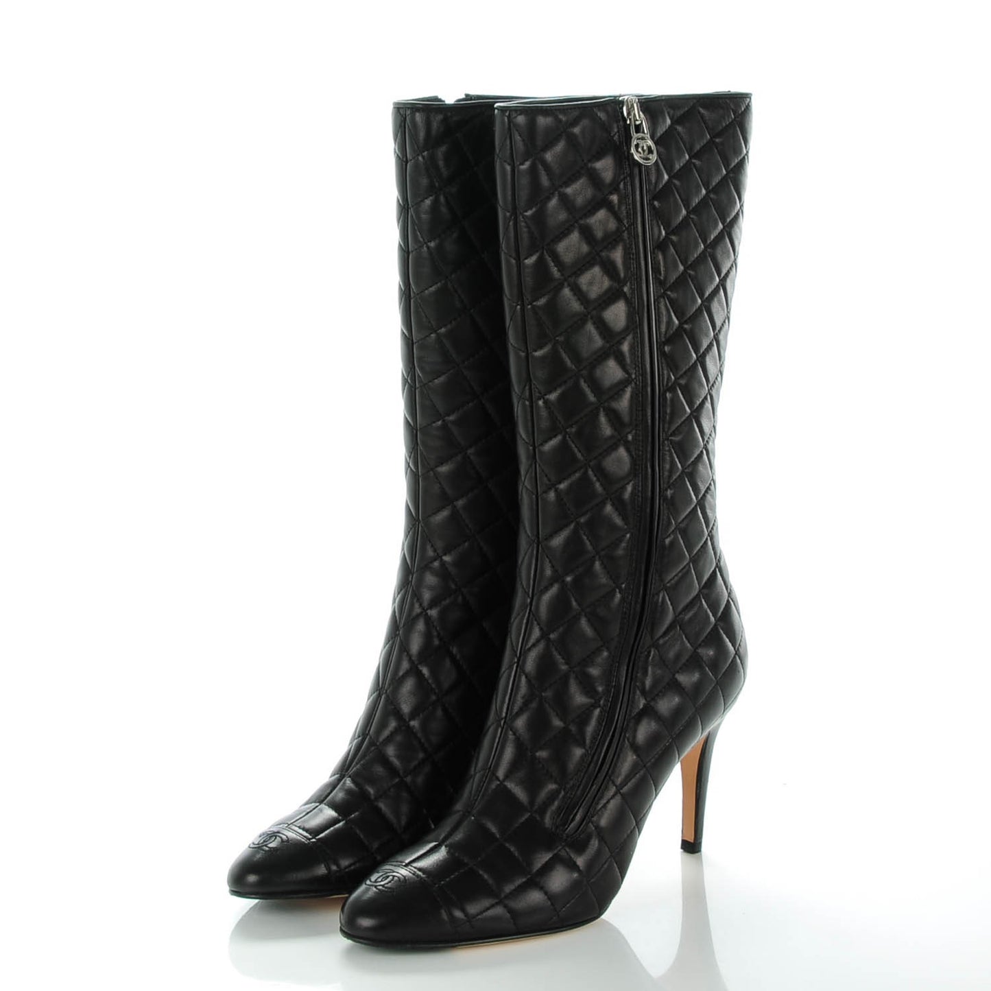 Lambskin Quilted CC Cap Toe Boots 39 Black