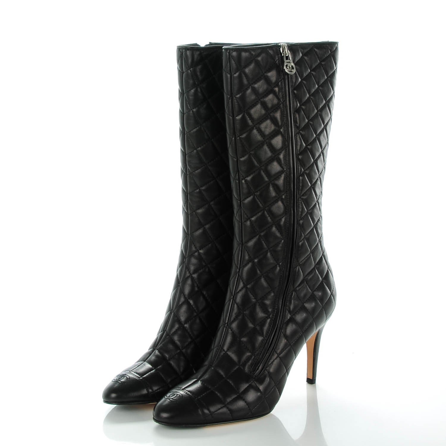 Chanel Lambskin Quilted CC Cap Toe Boots 39 Black 3 of 7