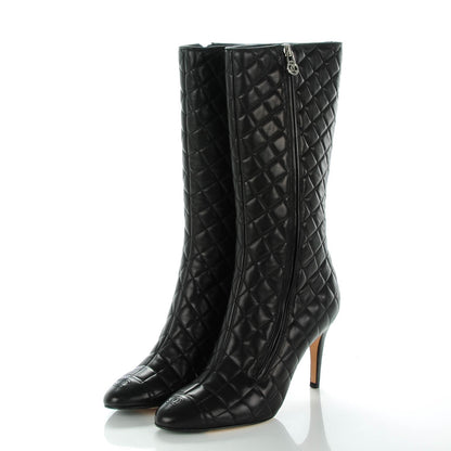Chanel Lambskin Quilted CC Cap Toe Boots 39 Black 3 of 7