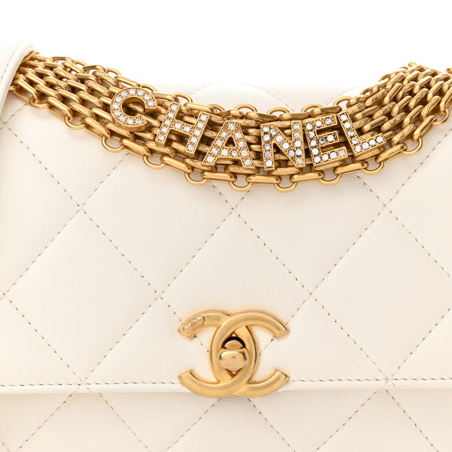Chanel Lambskin Quilted Small CC Crystal Logo Chain Flap White 8 of 10