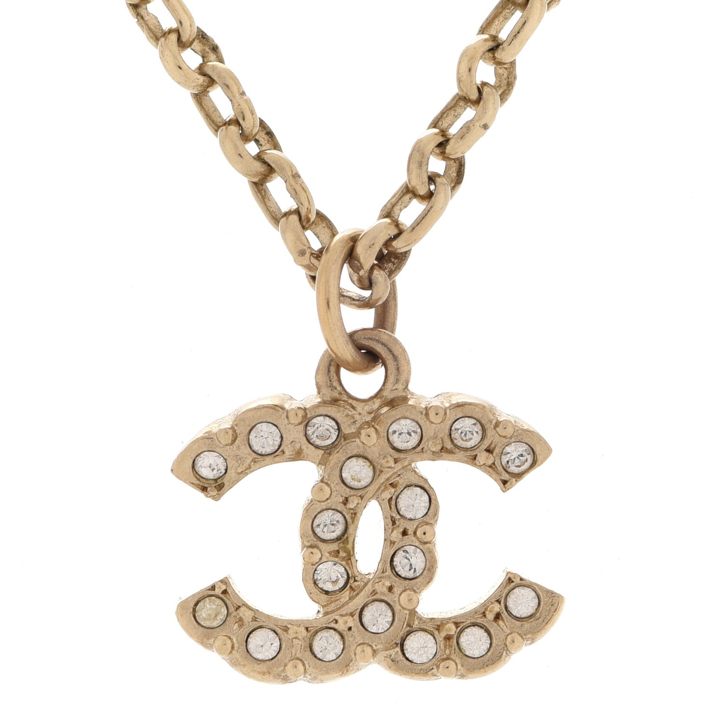 Pearl Crystal CC Pendant Necklace Gold