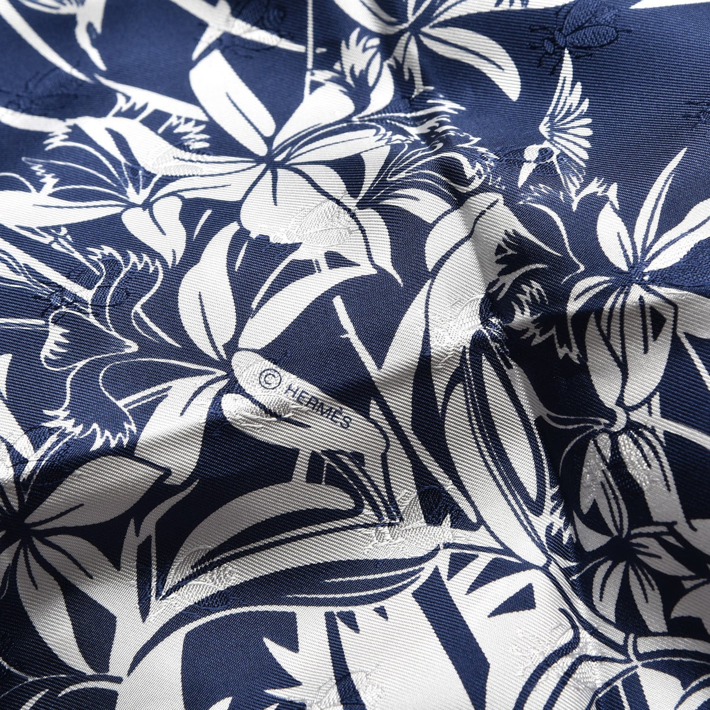 Silk Tatouage Flamingo Party Scarf 90 Bleu Blanc
