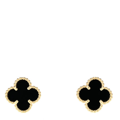 Van Cleef & Arpels 18K Yellow Gold Black Onyx Sweet Alhambra Earrings 1 of 5