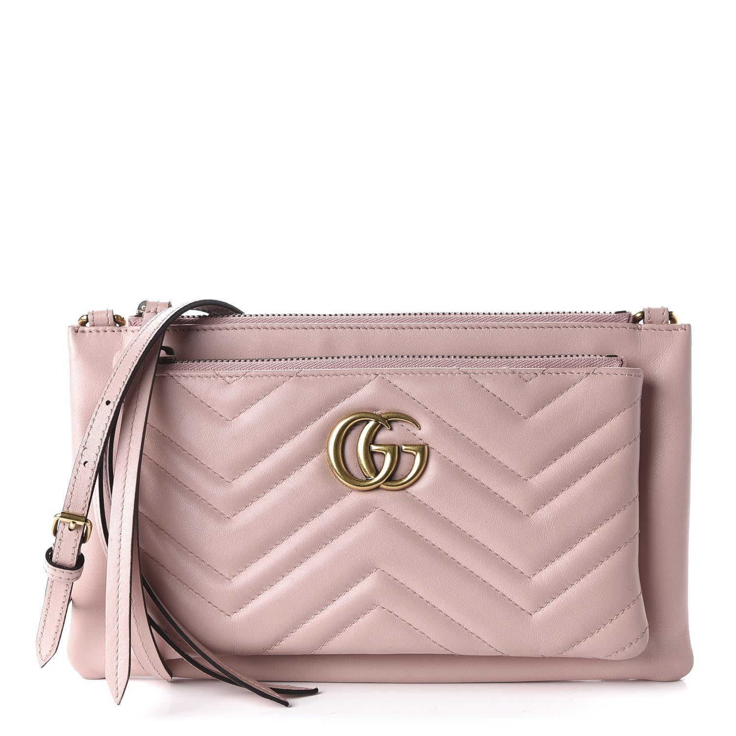 Gucci Calfskin Matelasse Small GG Marmont Double Zip Shoulder Bag Perfect Pink 1 of 12