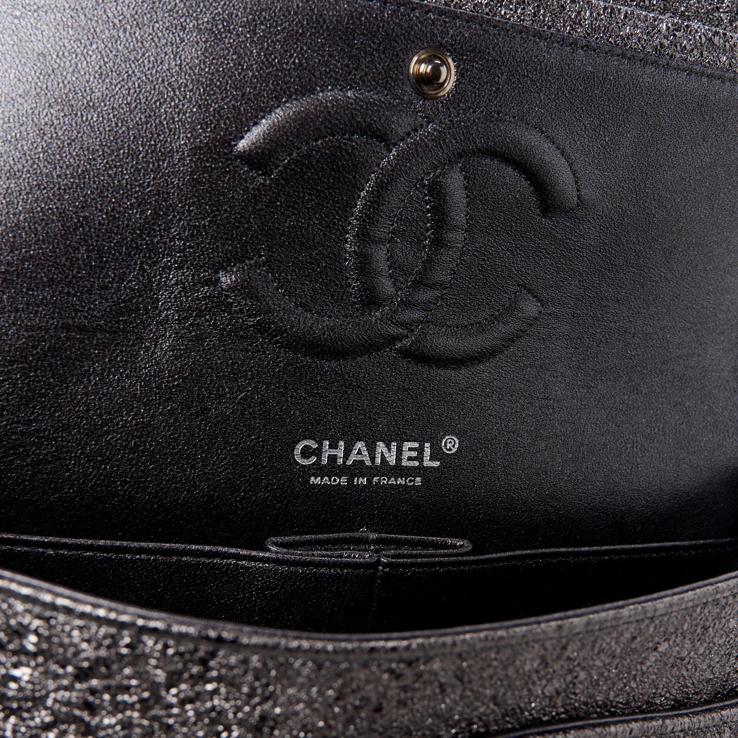 Chanel Metallic Crackled Calfskin Medium Double Flap Dark Silver 6 of 11