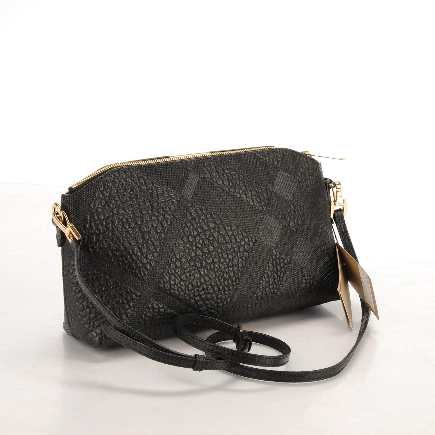 Burberry Signature Grain Calfskin Check Embossed Small Chichester Crossbody Clutch Bag Black 3 of 7