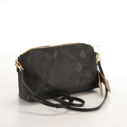 Burberry Signature Grain Calfskin Check Embossed Small Chichester Crossbody Clutch Bag Black 3 of 7