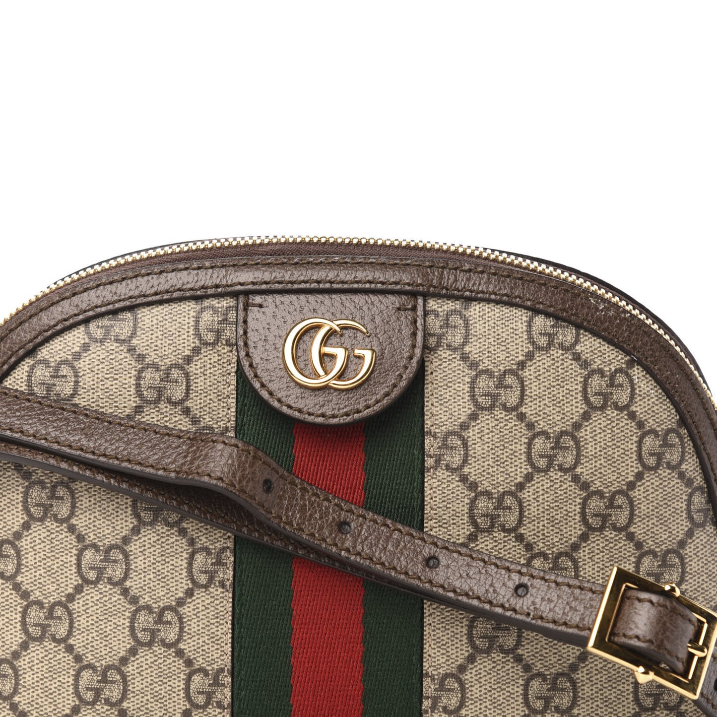 GG Supreme Monogram Textured Dollar Calfskin Web Small Ophidia Dome Shoulder Bag Beige Ebony New Acero