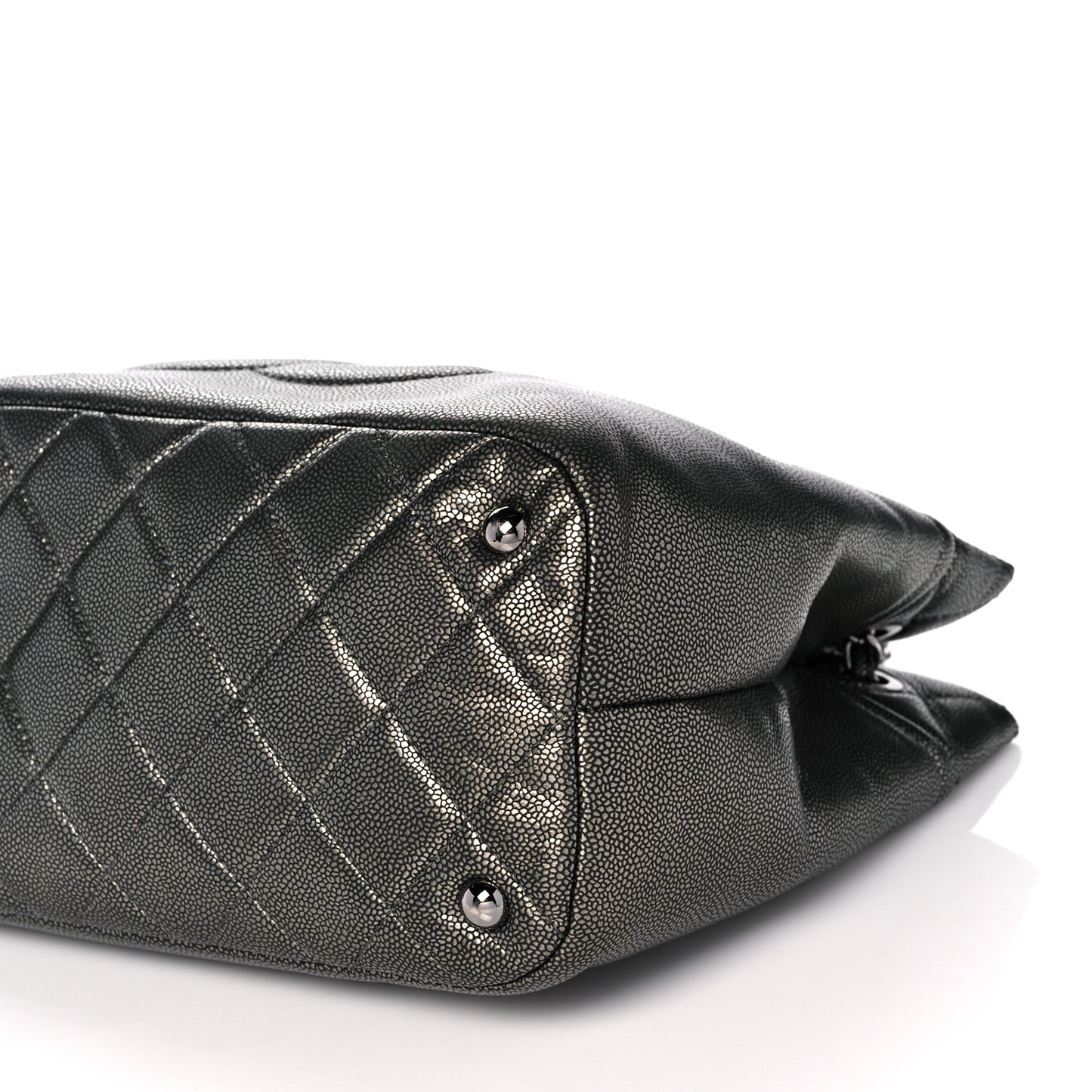 Metallic Caviar Quilted CC Timeless Tote Dark Silver
