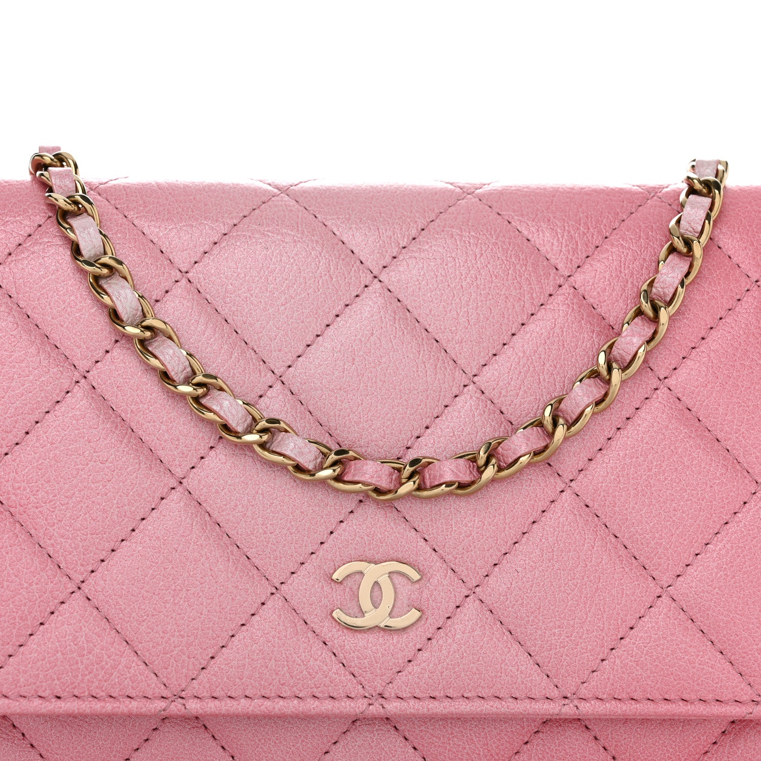 Chanel Cloudy Pearly Goatskin Quilted Wallet On Chain WOC Light Pink 9 of 11