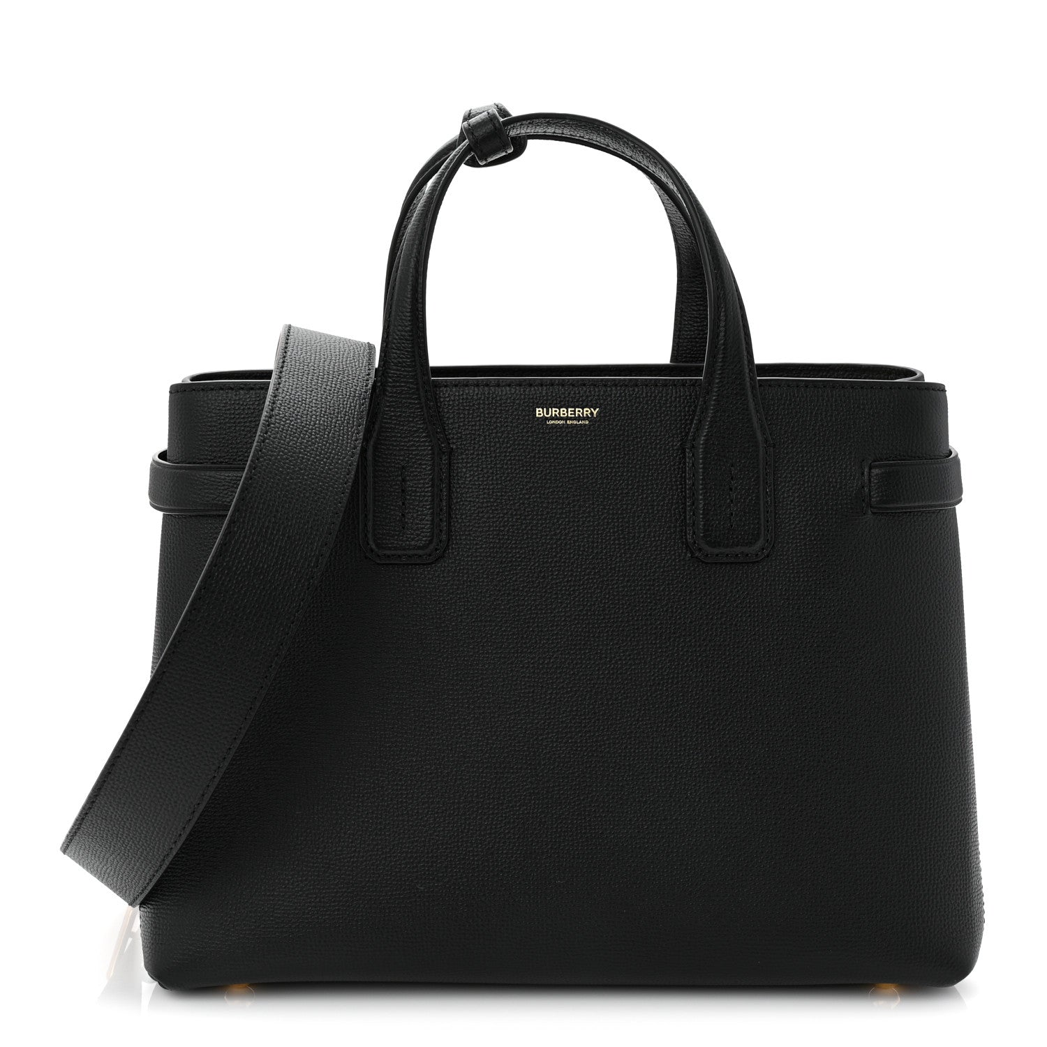 Burberry Grainy Calfskin House Check Medium Banner Tote Black 1 of 9