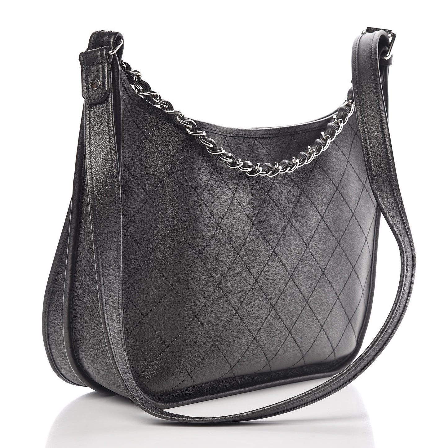 Calfskin Quilted Large Jungle Stroll Hobo Bag Black