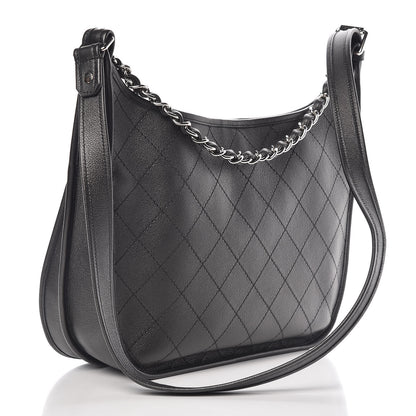 Chanel Calfskin Quilted Large Jungle Stroll Hobo Bag Black 3 of 10