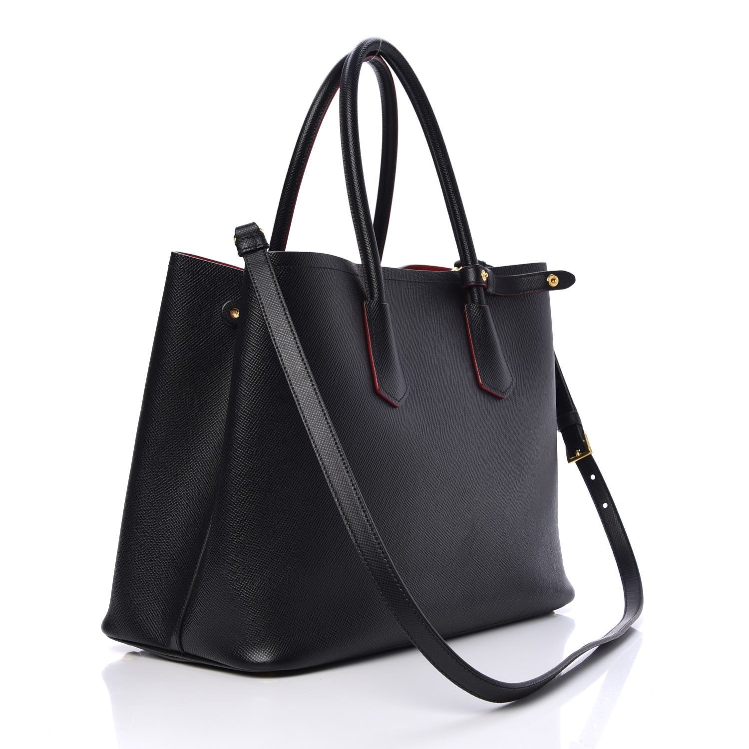 Prada Saffiano Cuir Large Double Bag Black Ciliegia 4 of 8