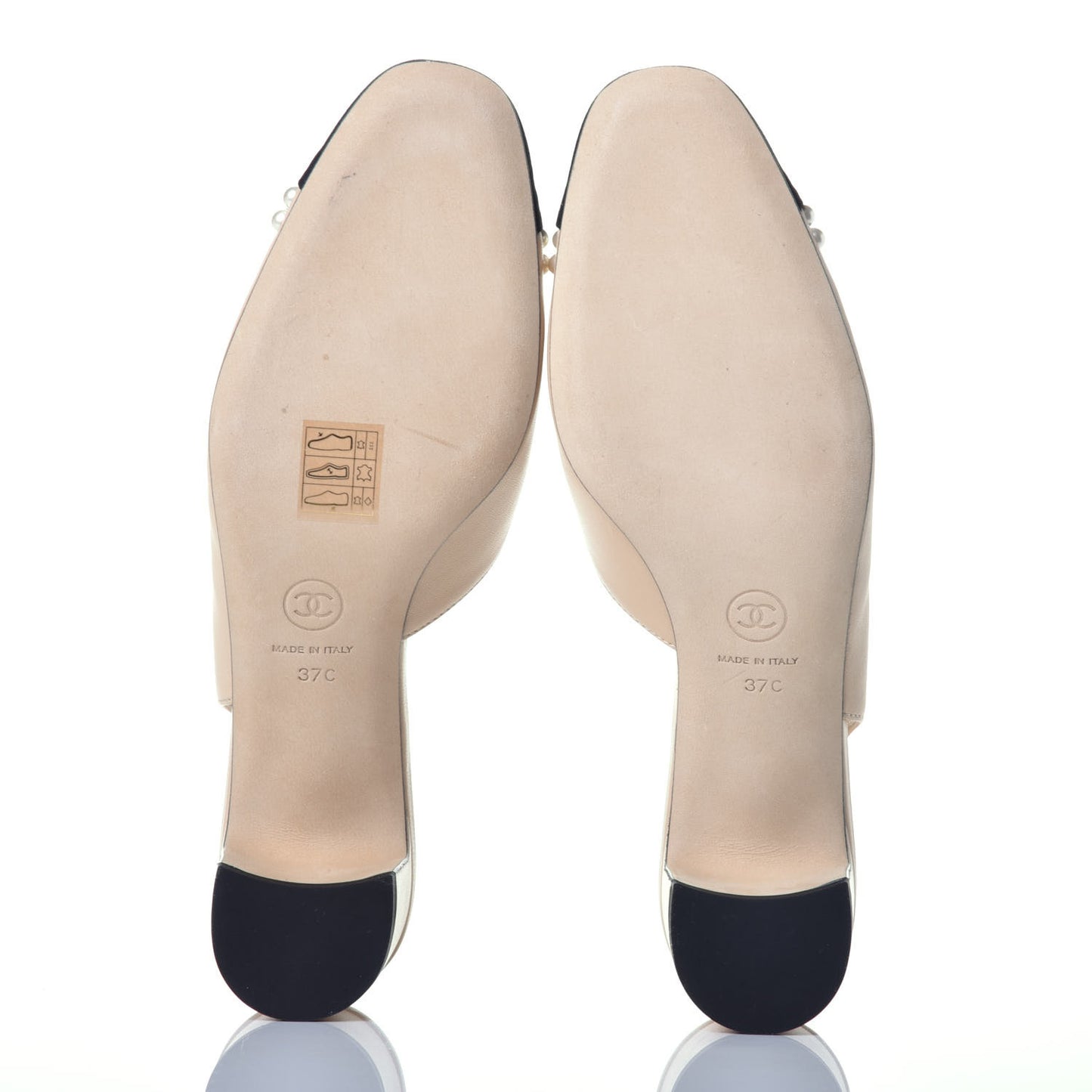 Lambskin Grosgrain Pearl Cap Toe CC Slingback Pumps 37 Beige Black