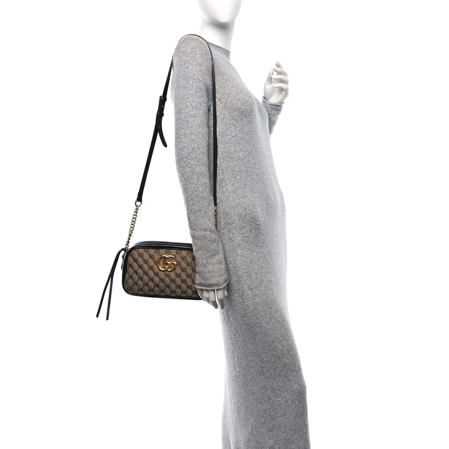 Monogram Matelasse Diagonal Small GG Marmont Chain Shoulder Bag Beige Black